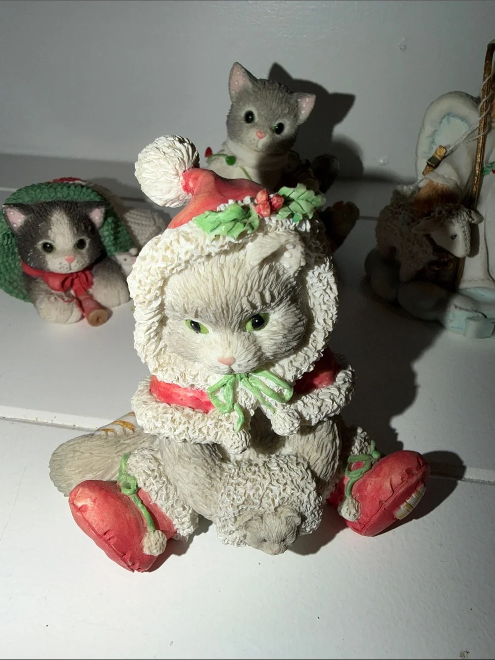 Vintage Calico Kittens Holiday Cat Figurine Set of four